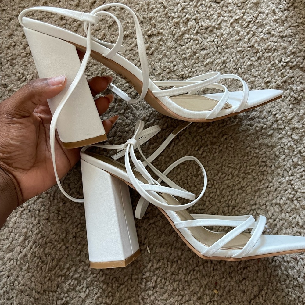 EGO white strap block heels